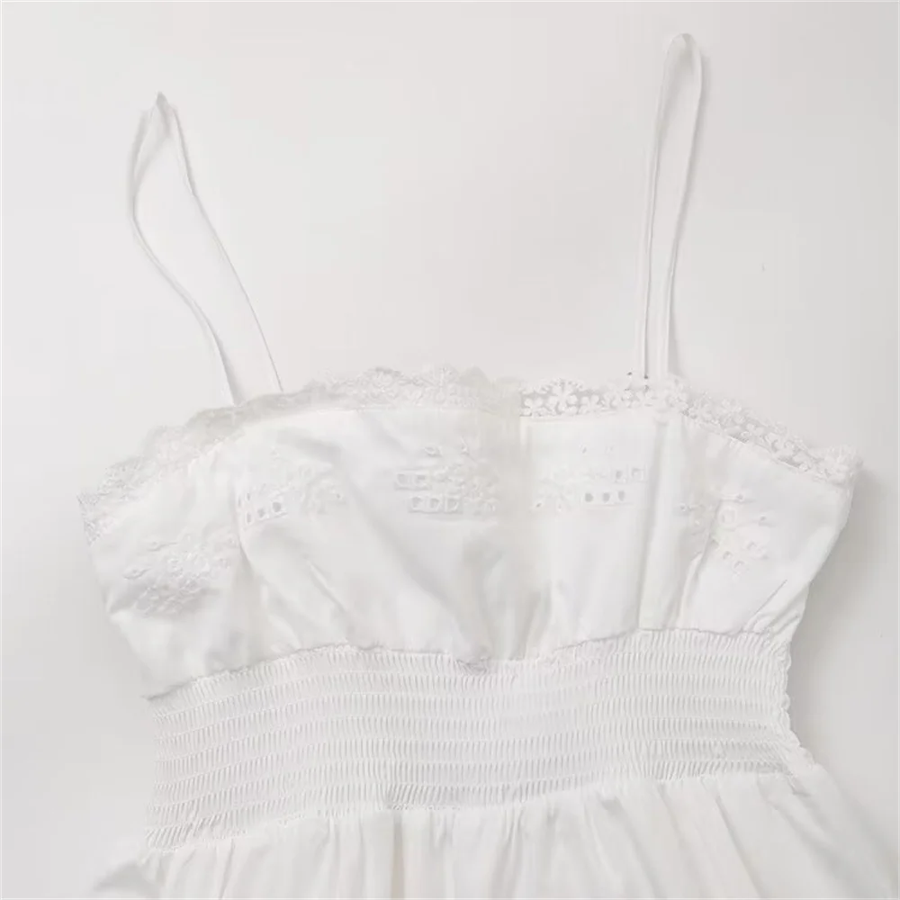 Vacation Dresses - Summer New Women's Fashion Style Slimming Sweet Solid Color Versatile Embroidered Lace Splicing Dress