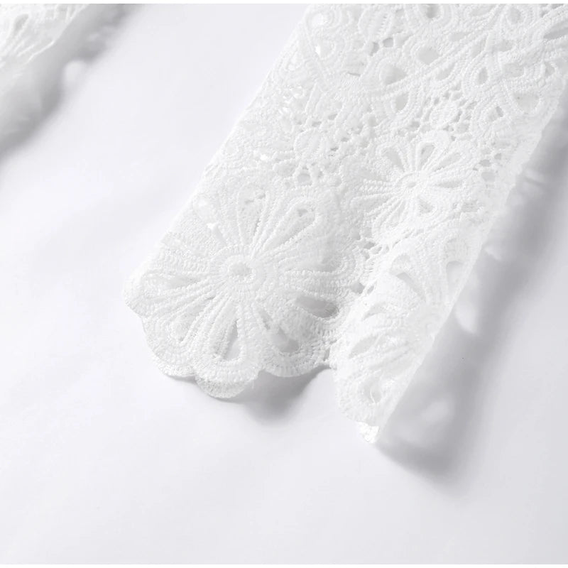 Matching Sets - Elegant See Through Crochet Top Women Set Hallow Out Flare Long Sleeve Top Slim Empire Hip Package Skirts 2025 Summer Lady Set