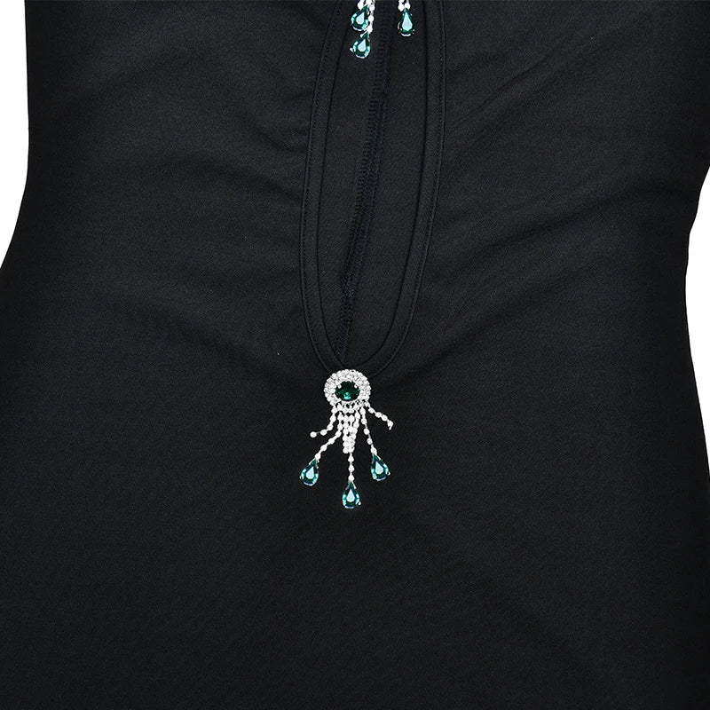 Elegant Dresses - Hollow Out Pearl Tassel Sexy Maxi Dress For Women Black O Neck Sleeveless High Waist Bodycon Club Party Long Dress