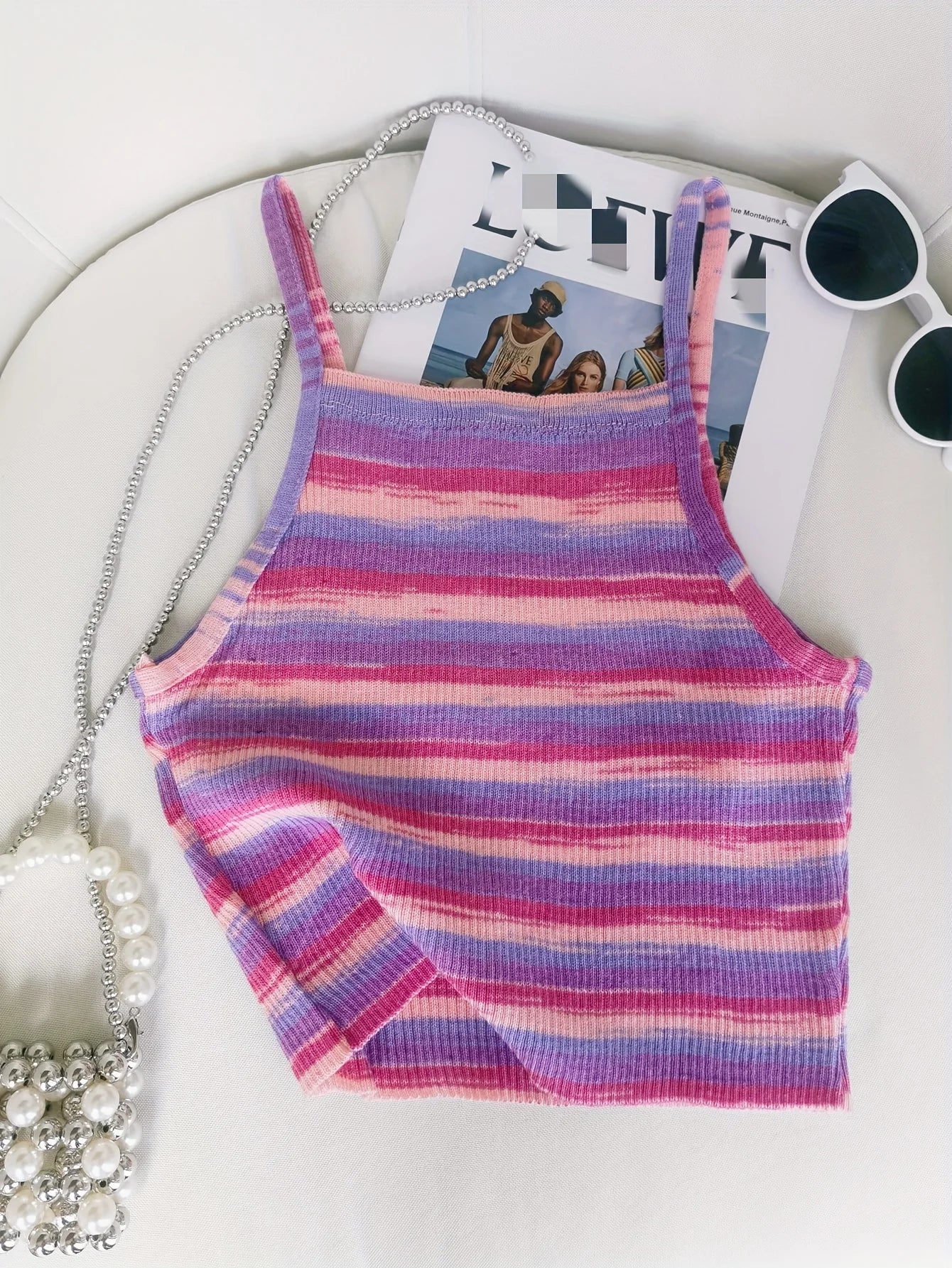 Knit Camis - 2024 Comfortable and Stylish Striped Ribbed Knit Cami Top for Women Sleeveless Square Neck Casual Top Rainbow Crop Top