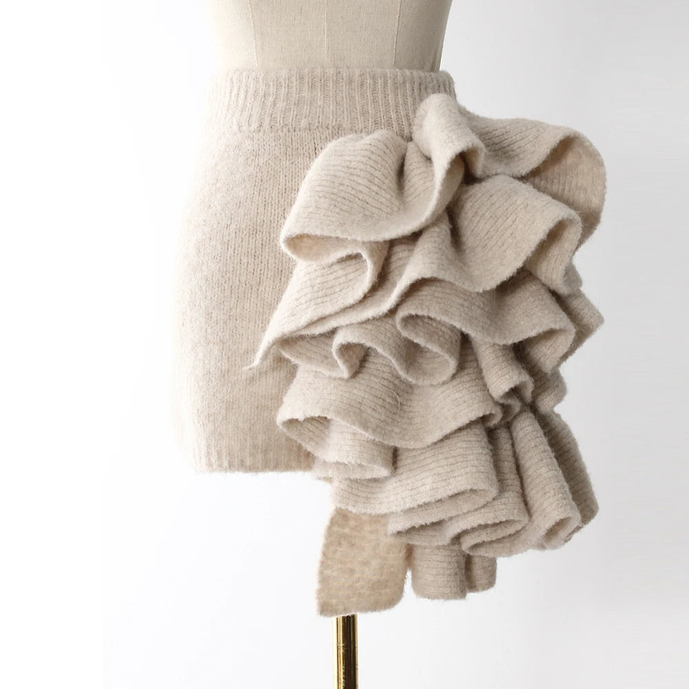 Knitwear - TWOTWINSTYLE Three Piece Set For Women Lapel Long Sleeve Coat High Neck Vest High Waist Patchwork Appliques Skirt Sets Female