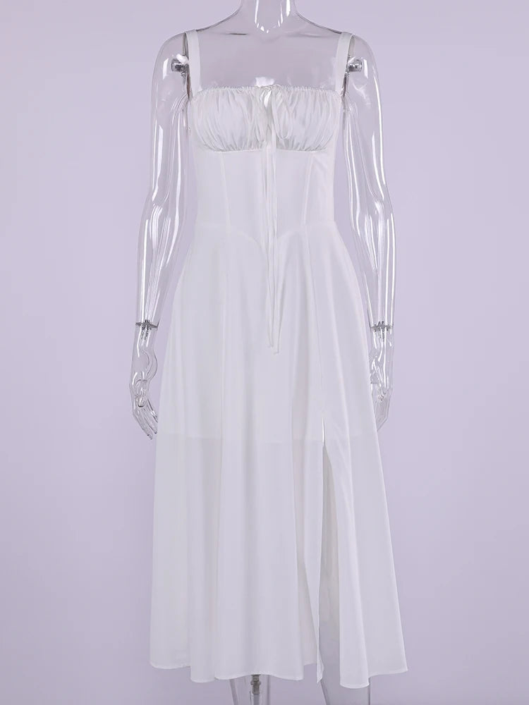 Cami Dresses - Summer Sweet Solid Sleeveless Long Dress Women Fashion Bandage Camisole Dresses Padded Boned Robe Elegant Party Vestidos