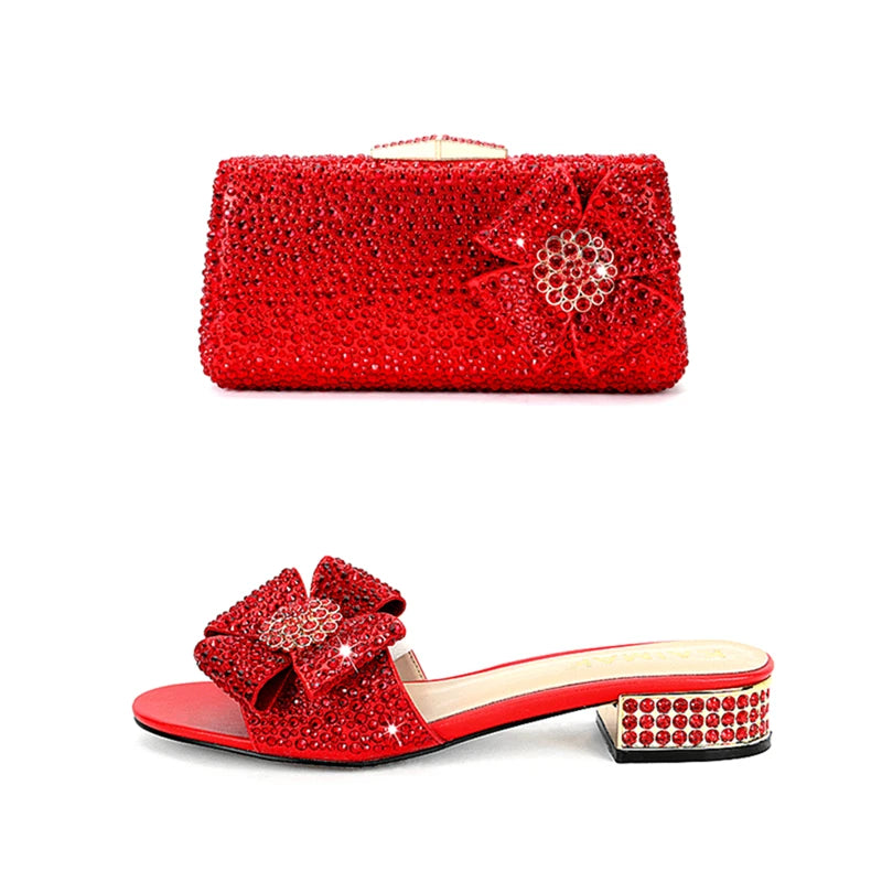 Shoes - New Ladies Rhinestone Clutch Flat Heel Diamond Evening Shoes and Bag suit Rhinestone Flat plus size Stone Slippers Size 34-44