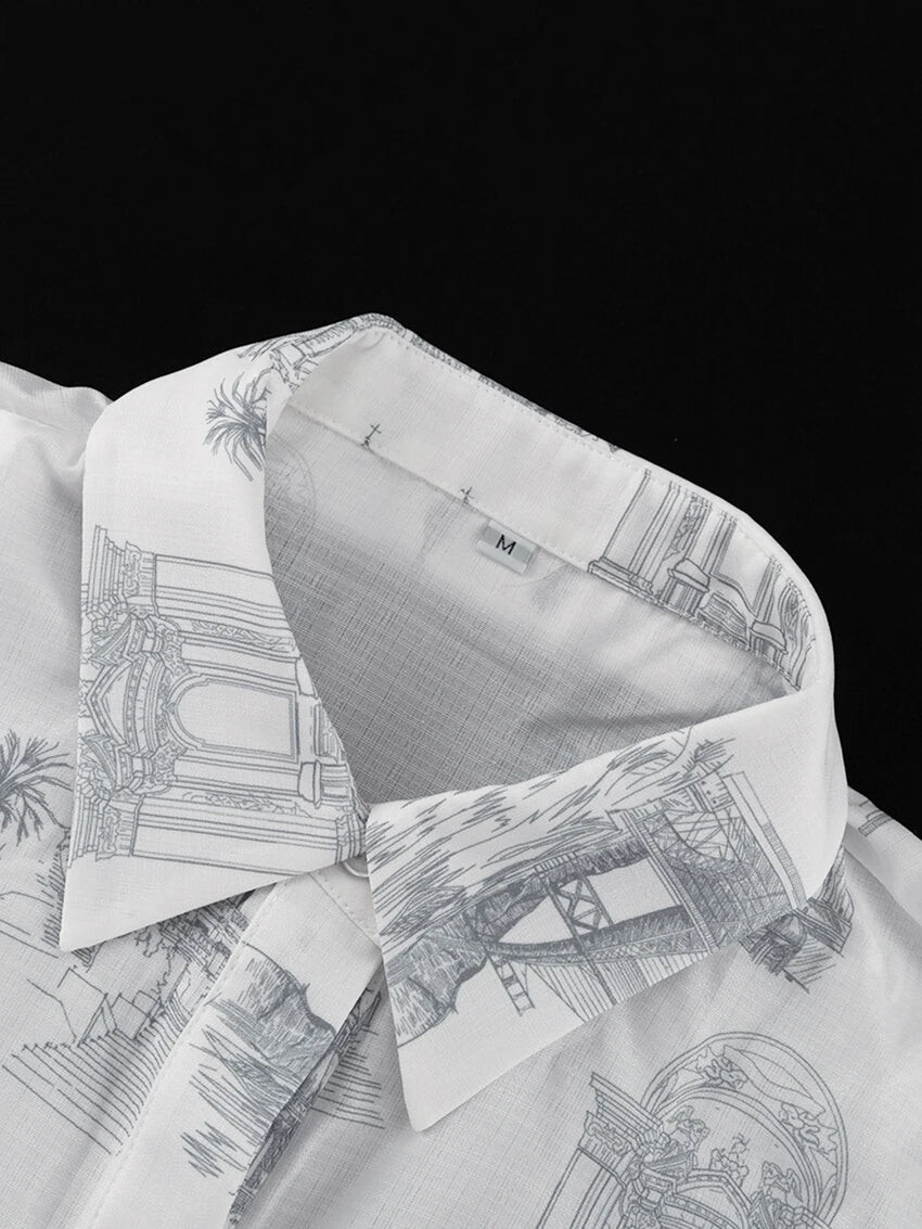 Skirt Sets - Summer Loose Print 2 Piece Sets Women Outfit 2024 Elegant Short Sleeve Shirt With High Waist Lace-Up Mini Skirts Set