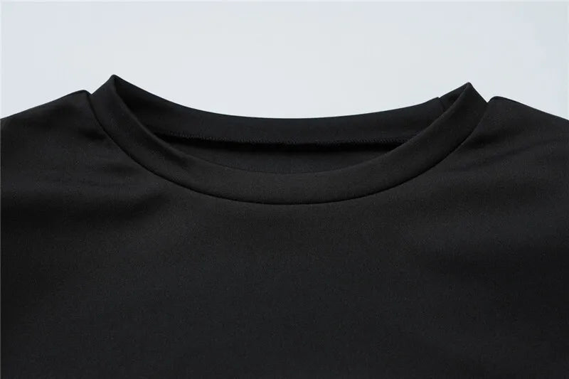 Mini Dresses - Short Sleeve Draped Sexy Mini Dress For Women Black Metal Buckle O Neck High Waist Bodycon Club Dress Vestido Clothes