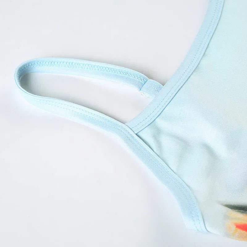 Skirt Sets - Print Floral Two Piece Sets Women Skirt Suit Spaghetti Strap Top Mini Skirt Sets Spring Slim Elegant Party Beachwear