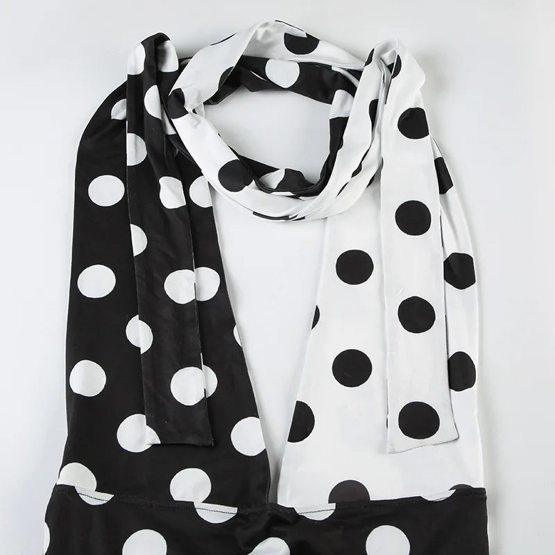 Sleeveless Blouses - Contrast Polka Dot Cross Scarf Vest Sexy Hot Girl Two Wears Short Top V Neck Slim Fashion Club Party Tank 2025 New Summer