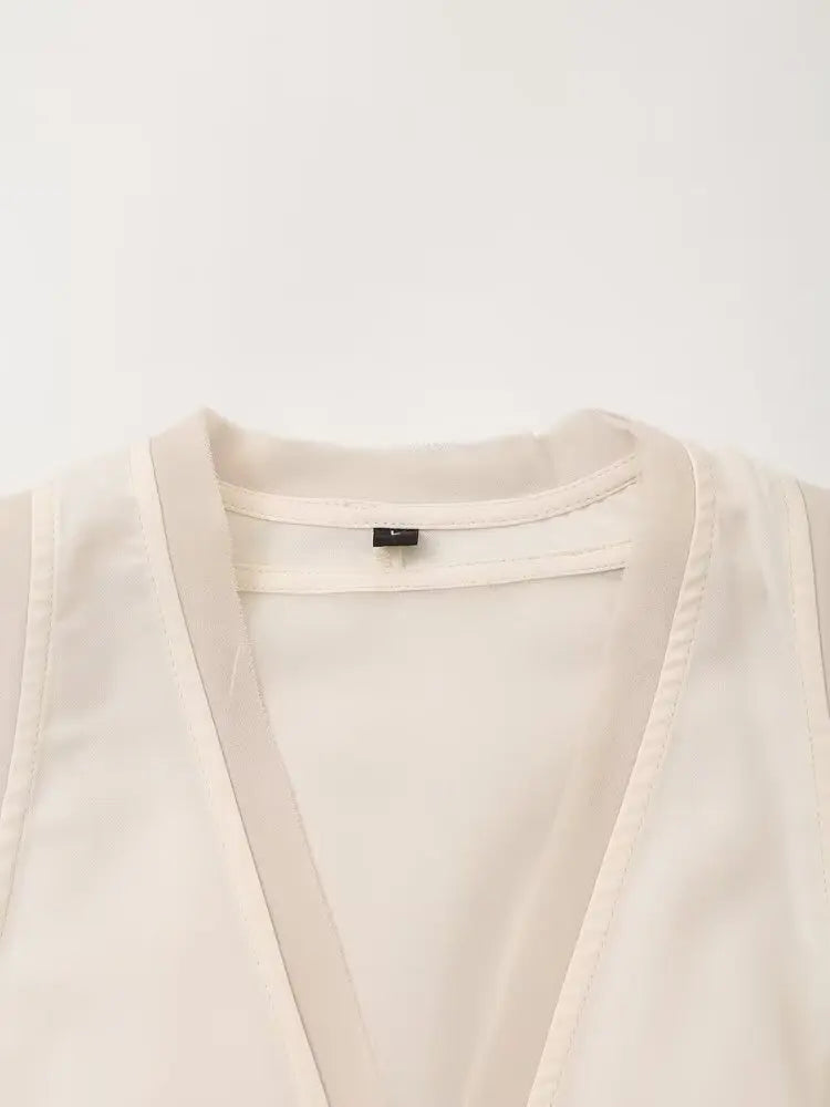 Midi Dresses - Women's V-neck Sleeveless Vest Dress Premium Temperament Slim Lapel Long Dress Sexy Semi-sheer Slit Lingerie Long Dresses