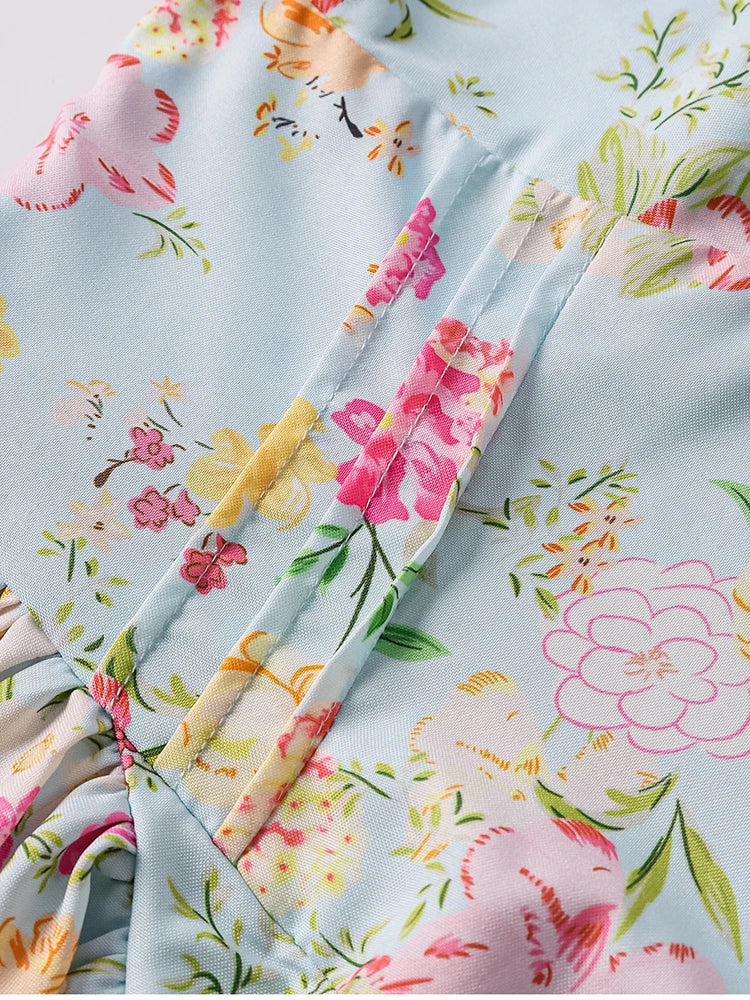 Floral Dresses - Women's Halter Backless Print Floral Midi Corset Dress Spaghetti Straps Tie Up Fashion Casual Holiday Long Dresses Pink