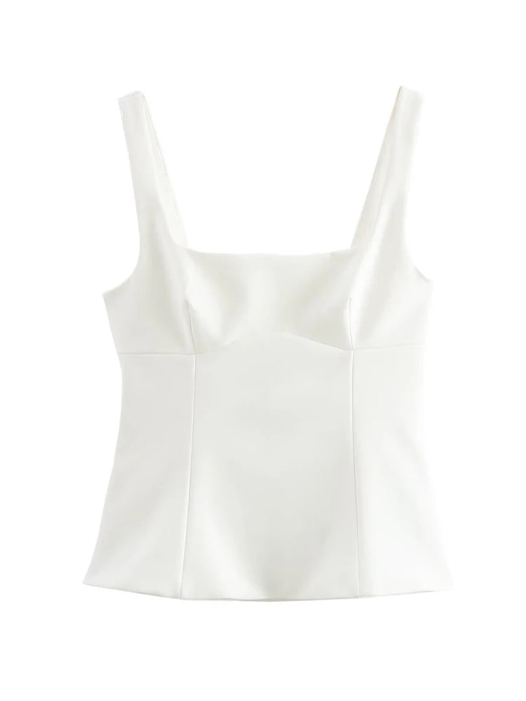 Blouses - Summer Women's Backless Bow Tops Sweet Square Neck Slim Tank Tops Solid Camisole Y2k Vests Short Top Woman Clothing