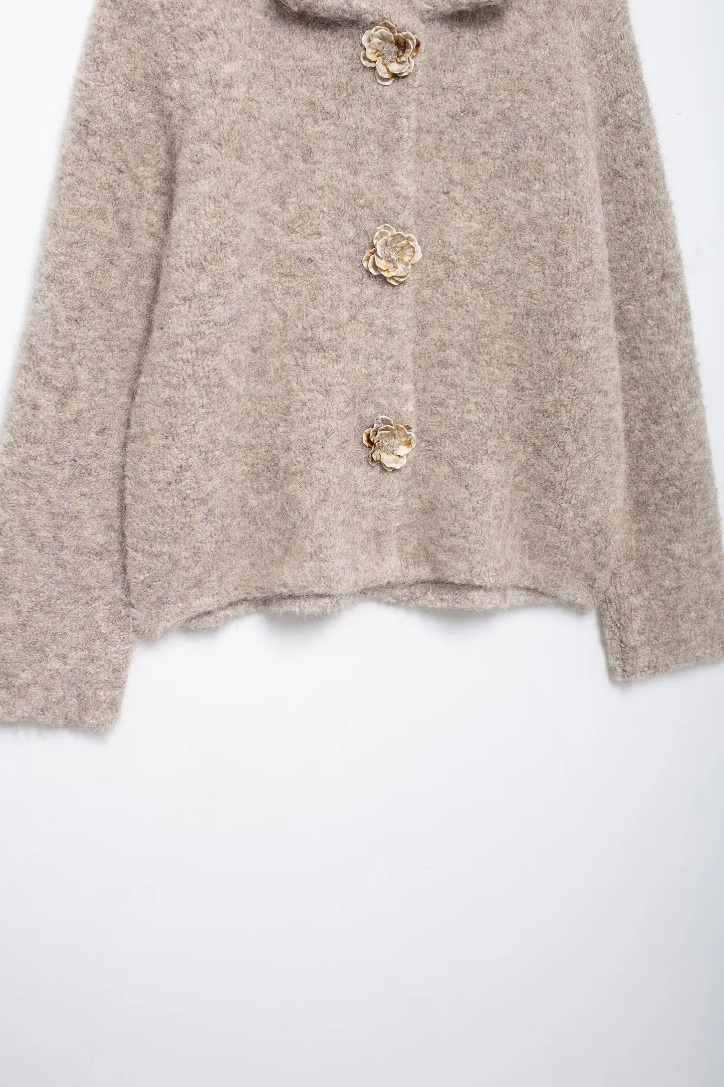 Cardigans - Women Autumn Flowers Shape Single Breasted Lapel Long Sleeve Knitted Top Fashion Female Chic Casual Slim Sweater Cardigan