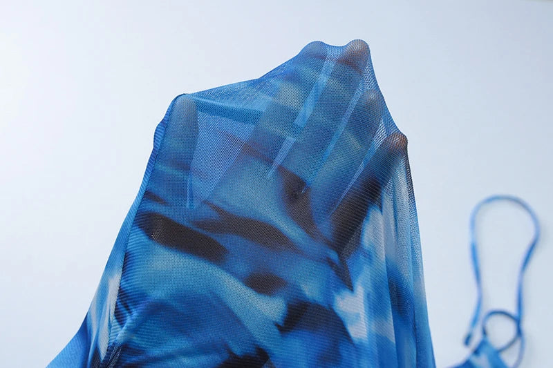 Elegant Dresses - Halter Backless Print Sexy Maxi Dress For Women Gown Elegant Blue Printed Lace-up Sleeveless Evening Long Dress