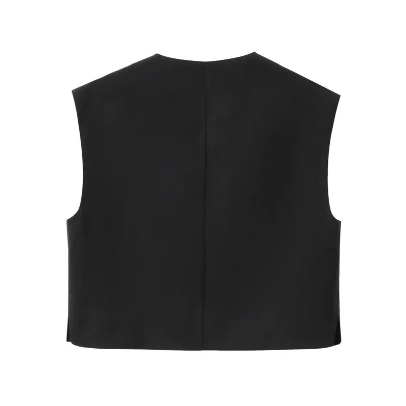 Crop Blouses - Women 2024 Red White Black Vest Korean Sleeveless Vest Woman Top Cardigan