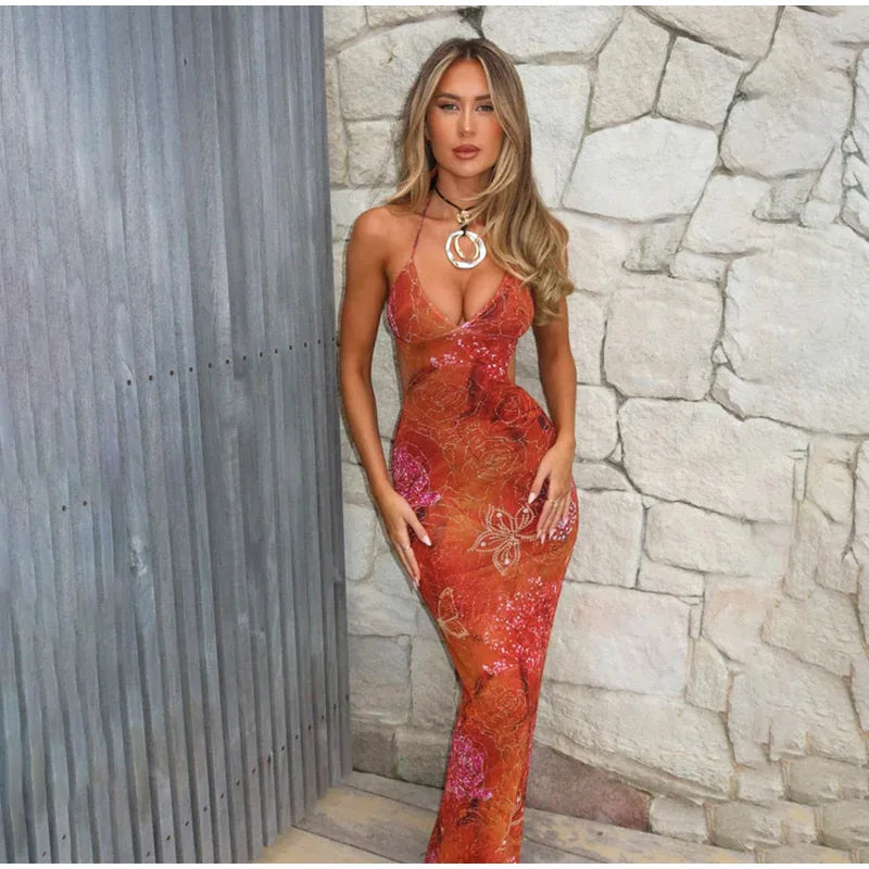 Elegant Dresses - Tie-dye Gradient Hollow Out Women's Maxi Dress Elegant Off Shoulder A-line Hem Long Dresses New Summer 2025 Holiday Female Robes