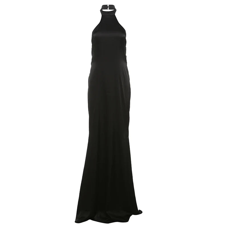 Elegant Dresses - Halter Dress Women Smooth Backless Satin Silky Summer Trend Birthday Banquet Party Elegant Sleeveless Skinny Maxi Bodycon