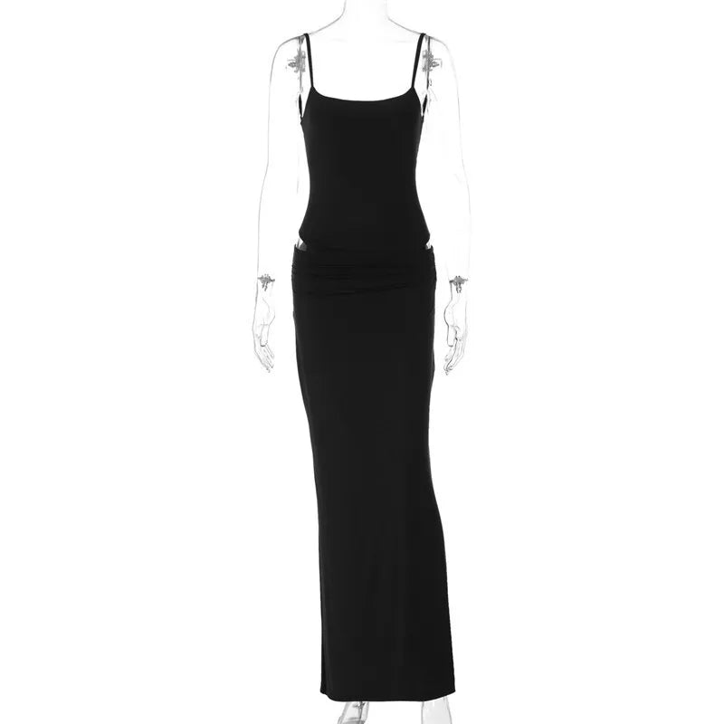Party Dresses - Black Sexy Dress Sets Women Spaghetti Strap Bodysuit And Maxi Skirt Matching Sets Backless Slim Fit Long Skirt Set