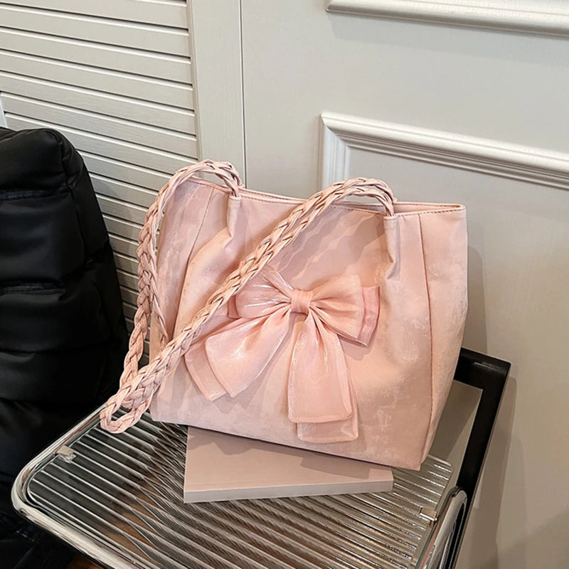 HandBags - Women's Shoulder Bag with Bows Versatile Casual Hand-held Tote Bag Women's Bag Simple Spacious Trendy Crossbody Bag Commuter Bag