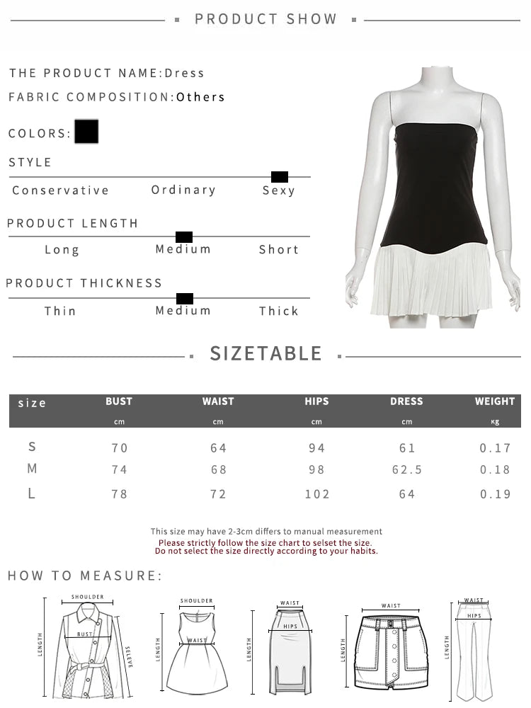Mini Dresses - Black White Patchwork Dress Women Chest Wrap Backless Ruffles 2025 Y2K Sweet Girl Trend Chic Streetwear Mini Bodycon