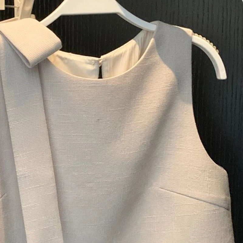 Skirts set - Korean Chic 2 Piece Set Women Clothes for 2025 Temperament Sleeveless Bow Top A-line Mini Skirt Outfits Roupas Femme Summer Sets