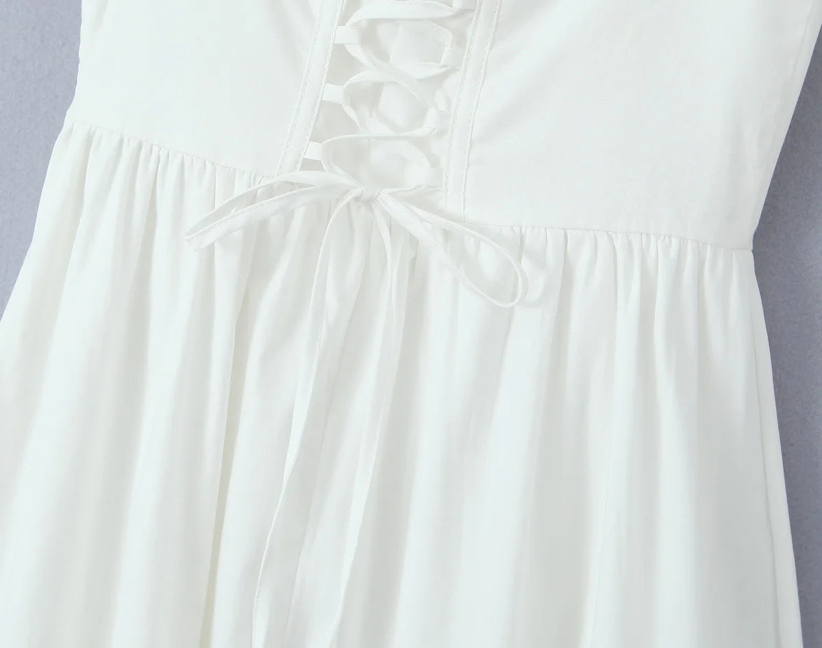 Midi Dresses - women's clothing French white waist slimming suspender dress female summer three-dimensional