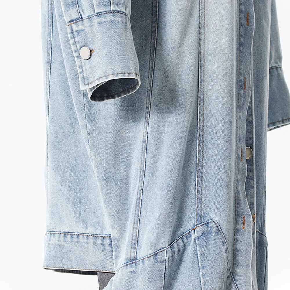 Denim Outfits - Loose Chic Jackets For Women Lapel Long Sleeve Streetwear Patchwork Pockets Coats Female Fashion Style New