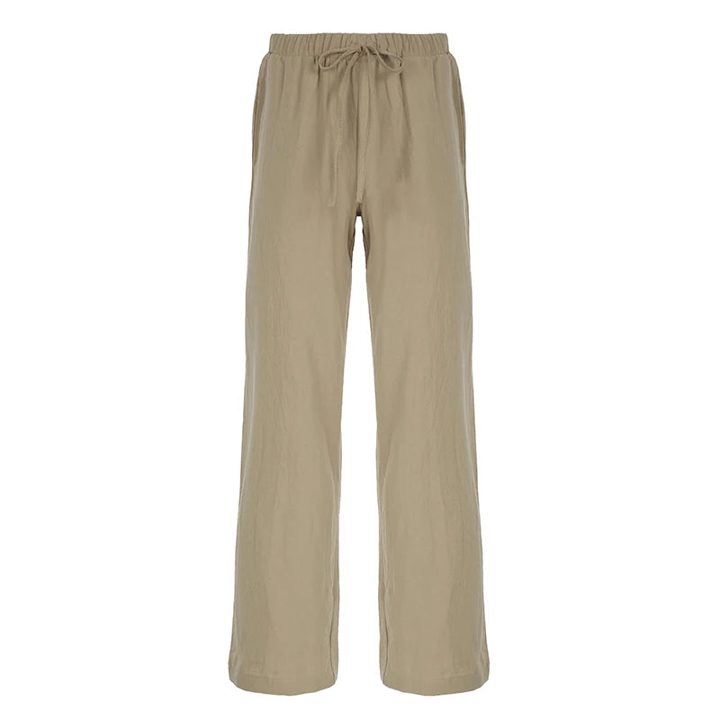 Pants - Sweetown Solid Loose Casual Boho Straight Leg Pants For Women Simple Lazy Comfortable Summer Vacation Trousers