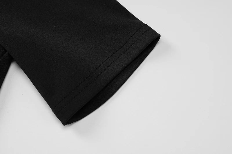 Mini Dresses - Sexy Half High Collar Half Sleeve Patchwork Mini Dress Women Slim Elegant High Waist Dress Streetwear Female Clothes