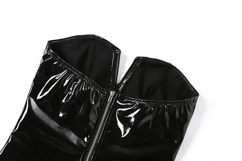 Bodysuits - Gothic PU Leather Bodysuit Strapless Bodysuit Club Backless Sexy Body Femme