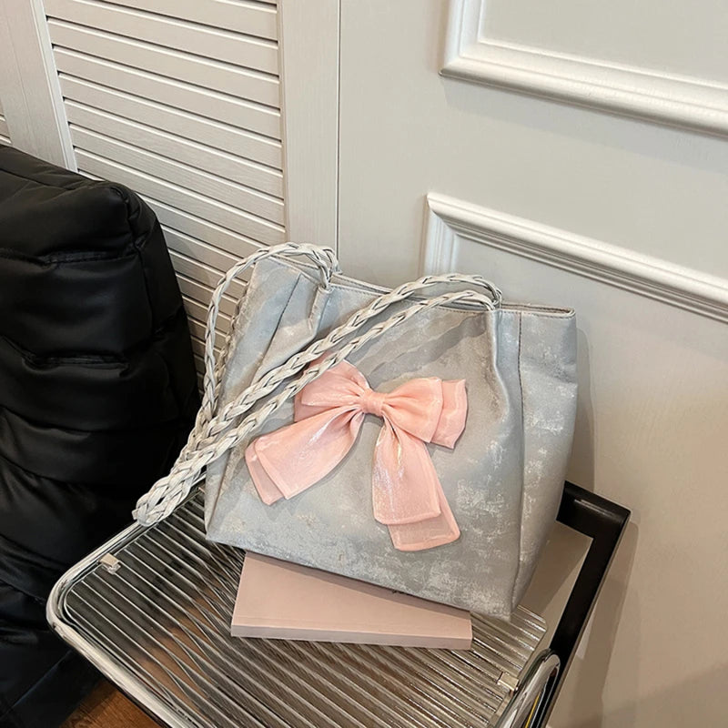 HandBags - Women's Shoulder Bag with Bows Versatile Casual Hand-held Tote Bag Women's Bag Simple Spacious Trendy Crossbody Bag Commuter Bag