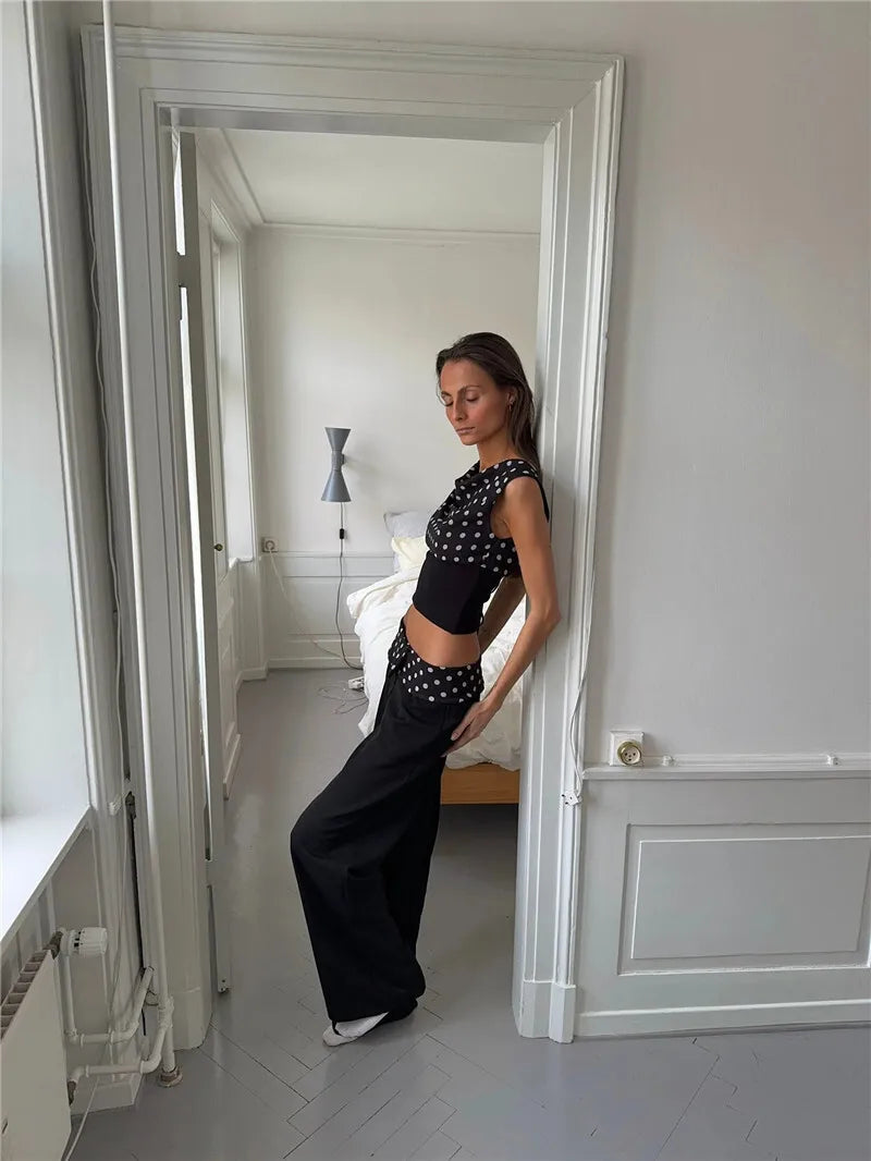 Crop Blouses - Backless Polka Dot Crop Tops Women Vest Fashion Summer New Oblique Shoulder Sleeveless Tank Tops Pullovers Female