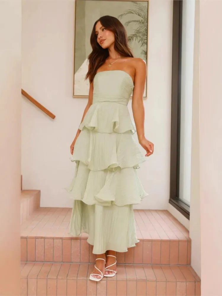 Elegant Dresses - Women's Elegant Tube Top Party Cake Dress Sexy Backless Fashion Solid Color Multi-layered Hem Banquet Dresses Vacation Vestidos