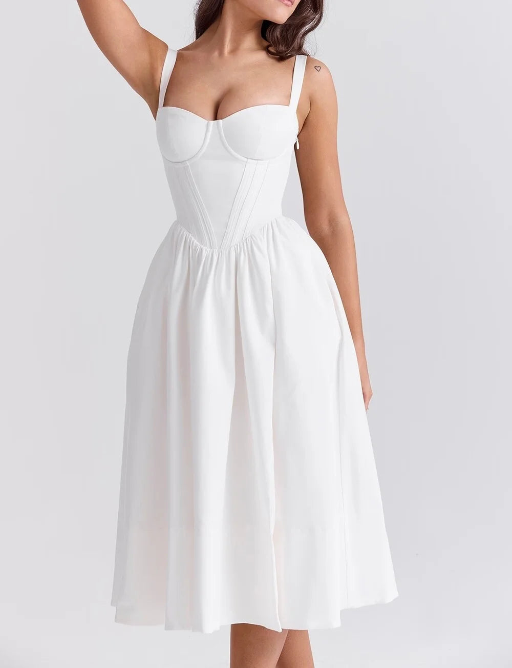 Midi Dresses - women's clothing French white waist slimming suspender dress female summer three-dimensional