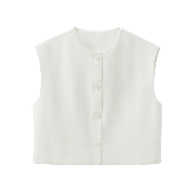 Crop Blouses - Women 2024 Red White Black Vest Korean Sleeveless Vest Woman Top Cardigan