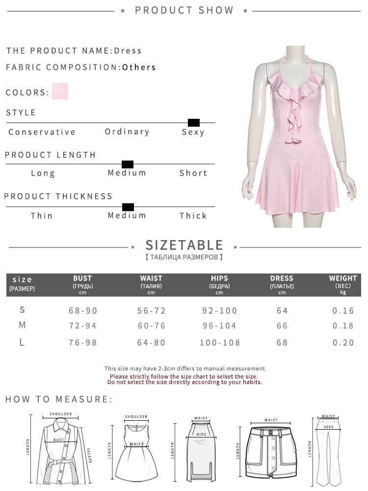 Party Dresses - Halter Ruffles V-Neck Dress Women Backless Elegant Sexy Summer Fashion V-Neck Solid Birthday Party Clubwear Mini Bodycon