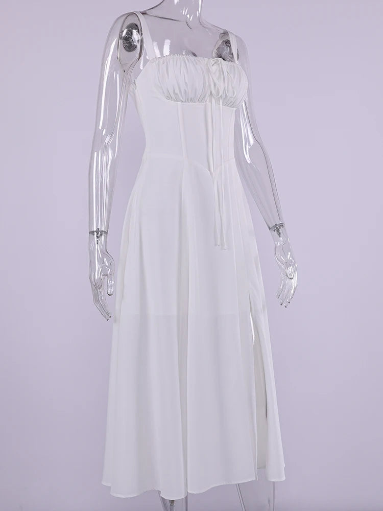 Cami Dresses - Summer Sweet Solid Sleeveless Long Dress Women Fashion Bandage Camisole Dresses Padded Boned Robe Elegant Party Vestidos