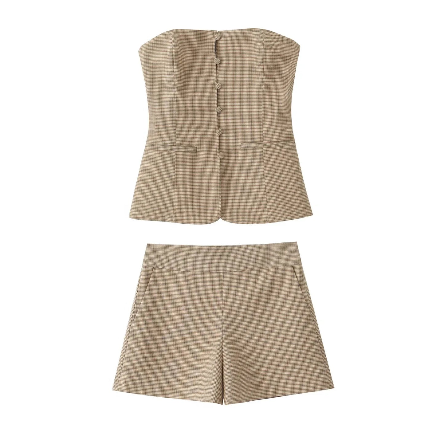Plaid Shorts Sets for Women 2 Pieces 2025 New Fashion Off Shulder Short Tops Women Suit Two Piece Set Women Outfit