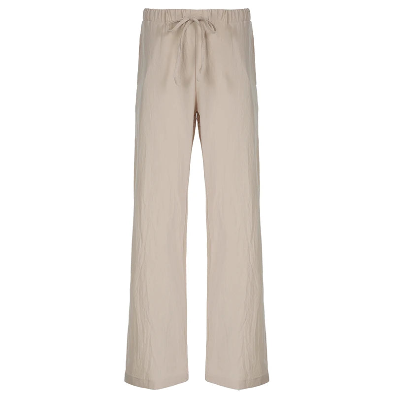 Pants - Sweetown Solid Loose Casual Boho Straight Leg Pants For Women Simple Lazy Comfortable Summer Vacation Trousers