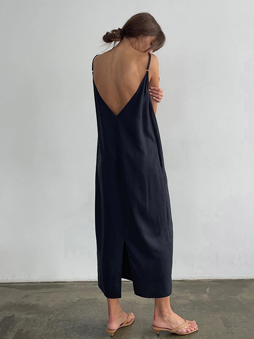 Casual Dresses - Casual Female Nightgowns Sexy Spaghetti Strap Sleepwear Backless Nightwear Ankle-Length Pajama Home Clothes For Women