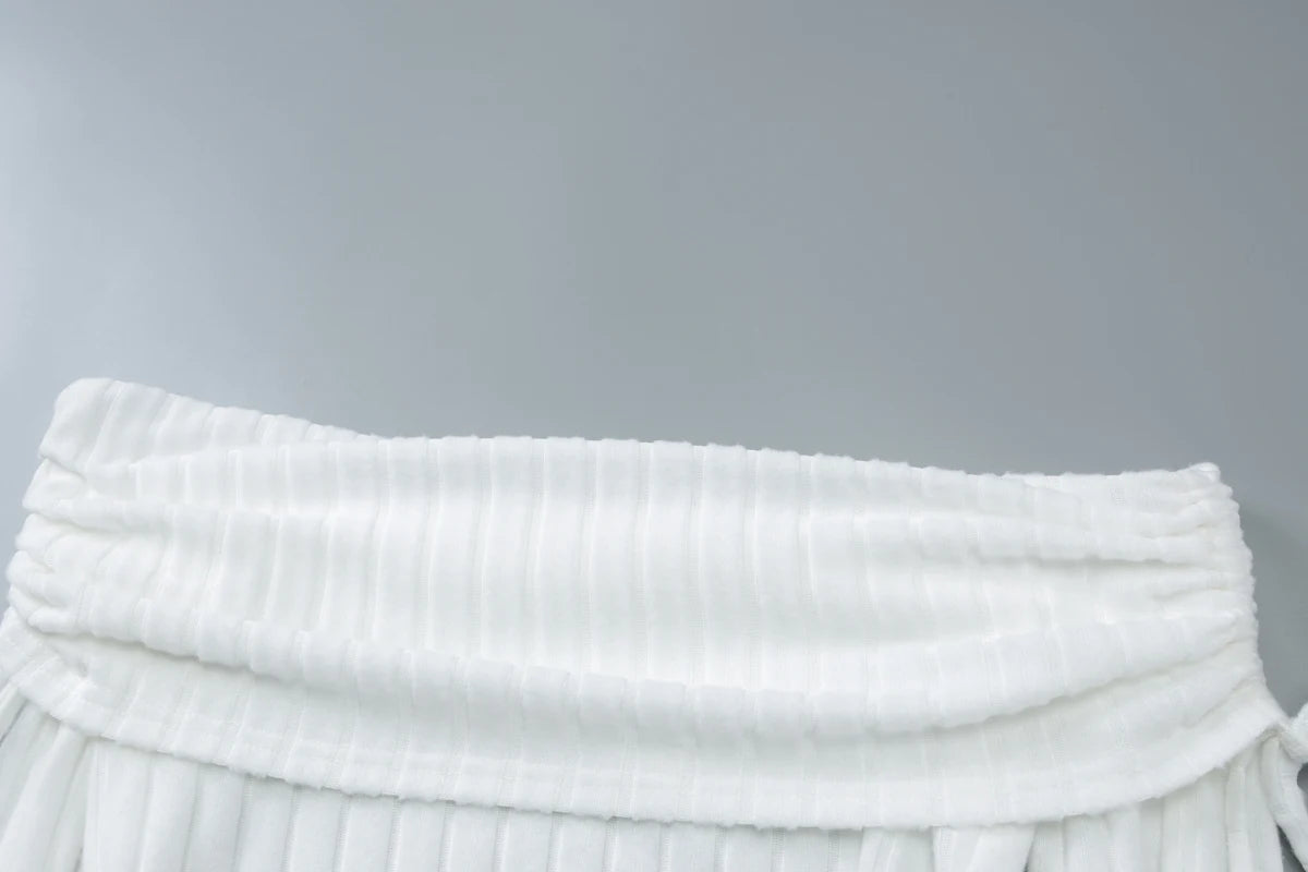 Matching Sets - Dulzura Ribbed Sexy Elegant 2 Piece Skirt Set Off Shoulder Long Sleeve Lace Up Top Mini Skirt Matching Set Party Club Streetwear