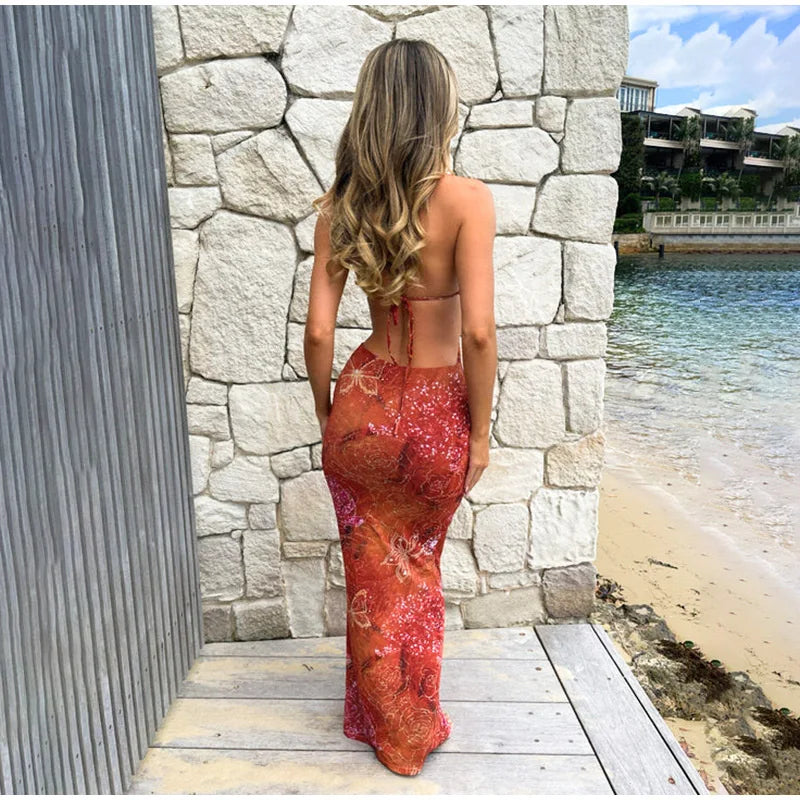 Elegant Dresses - Tie-dye Gradient Hollow Out Women's Maxi Dress Elegant Off Shoulder A-line Hem Long Dresses New Summer 2025 Holiday Female Robes
