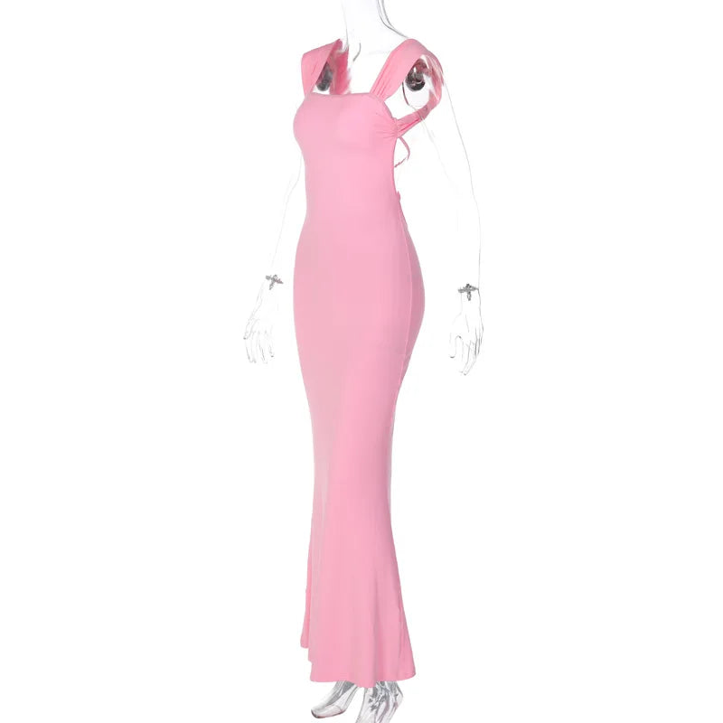 Elegant Pink Sexy Bandage Backless Maxi Dress Summer Backless Outfits for Women Birthday Vestido Sun Dresses Chic
