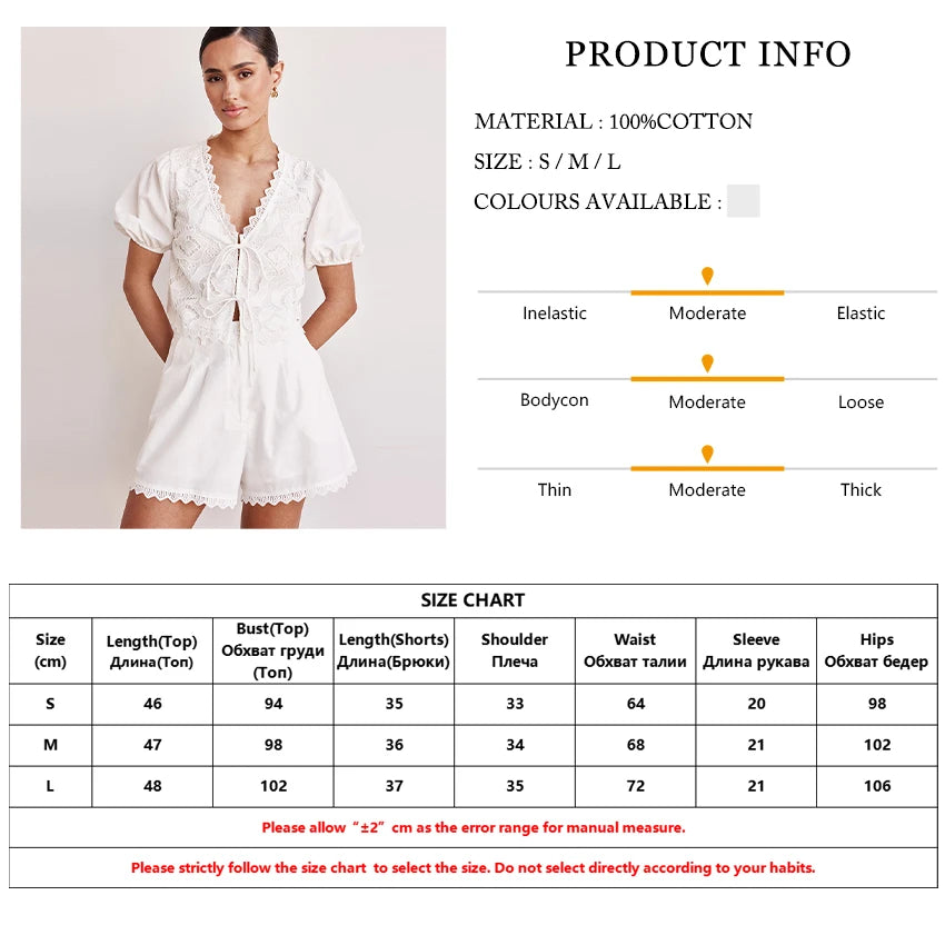 Matching Sets - Sexy Loose White Cotton 2 Piece Sets Women Outfit 2025 Summer Short Sleeve Shirt With High Waist Shorts Set Streetwear