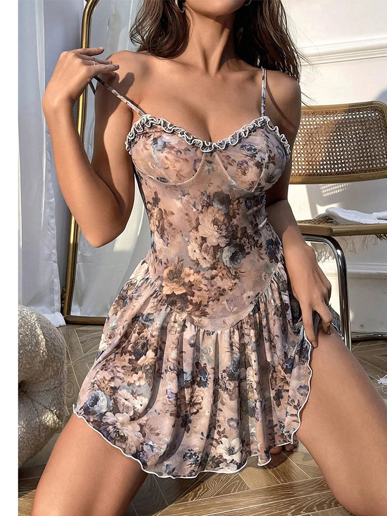 Babydolls - Babydolls Floral pleated camisole short skirt and nightgown Women pajama sexy lingerie for women push up adult sexy nights xxx