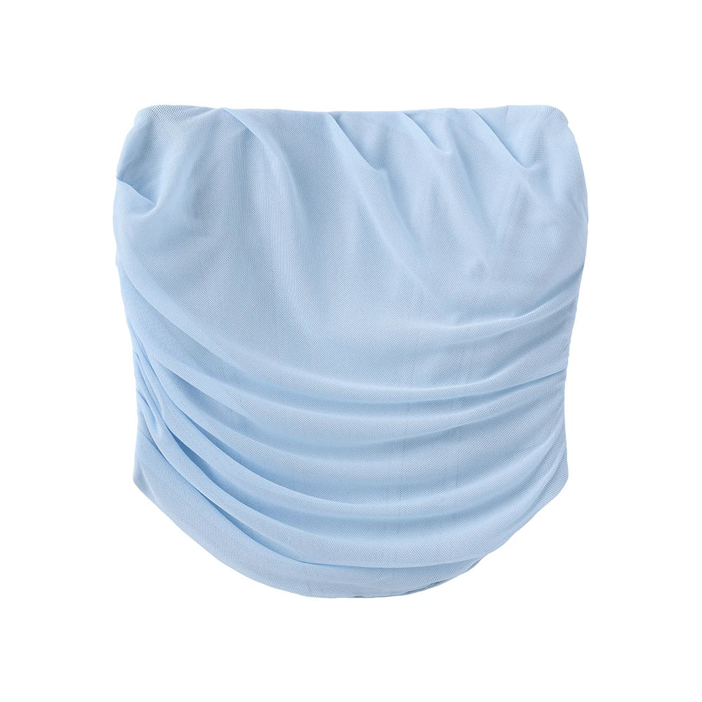 Elegant Matching Sets - Elegant Maxi Wedding Guest Dress Set Sexy Strapless Blue Cropped Top Set Bodycon Holiday Party Dresses Women