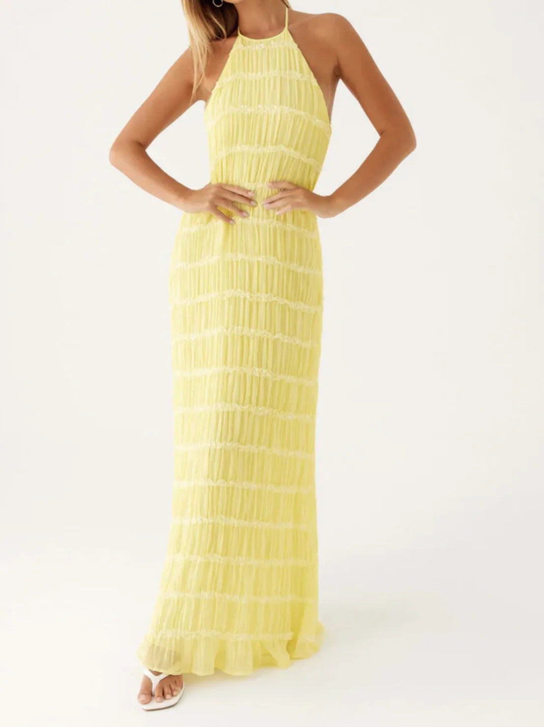 Party Dresses - Mozision Halter Backless Sexy Maxi Dress For Women Spring Summer New Lace-up Sleeveless Pleated Beach Holiday Long Dress Elegant