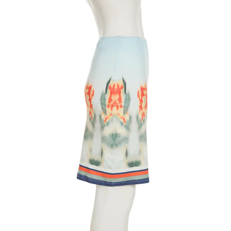 Skirt Sets - Print Floral Two Piece Sets Women Skirt Suit Spaghetti Strap Top Mini Skirt Sets Spring Slim Elegant Party Beachwear