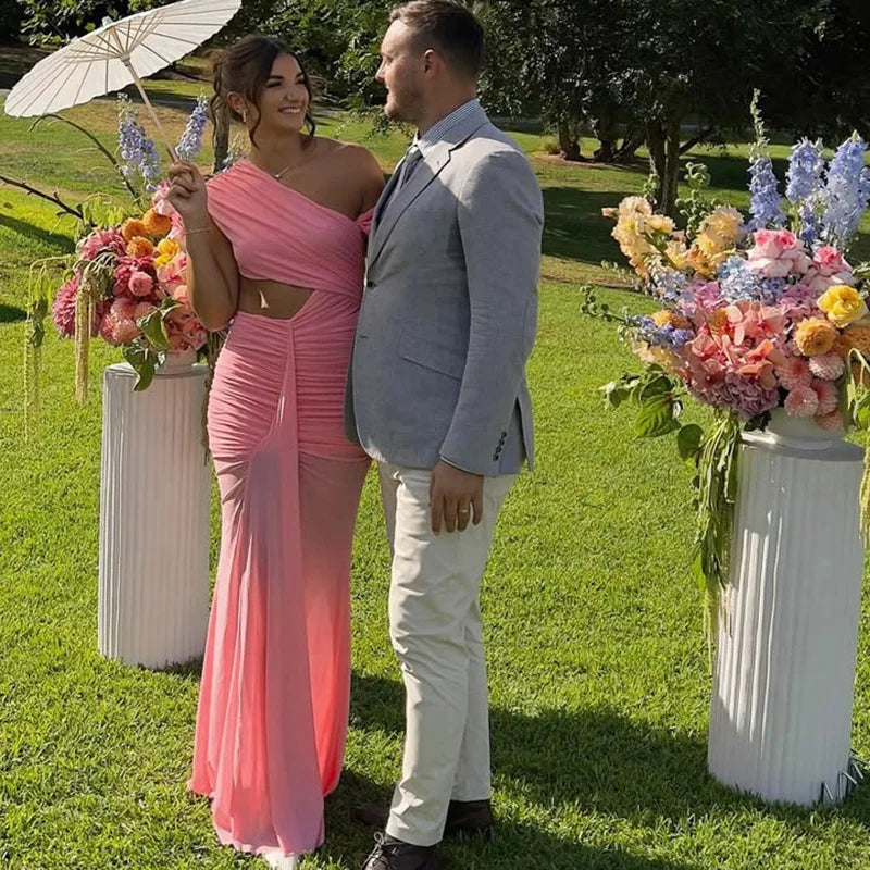 Elegant Dresses - Sexy Sleeveless Hollow Out Pleated Patchwork Maxi Dress For Women High Waist Off-shoulder Slim Club Party Long Dress