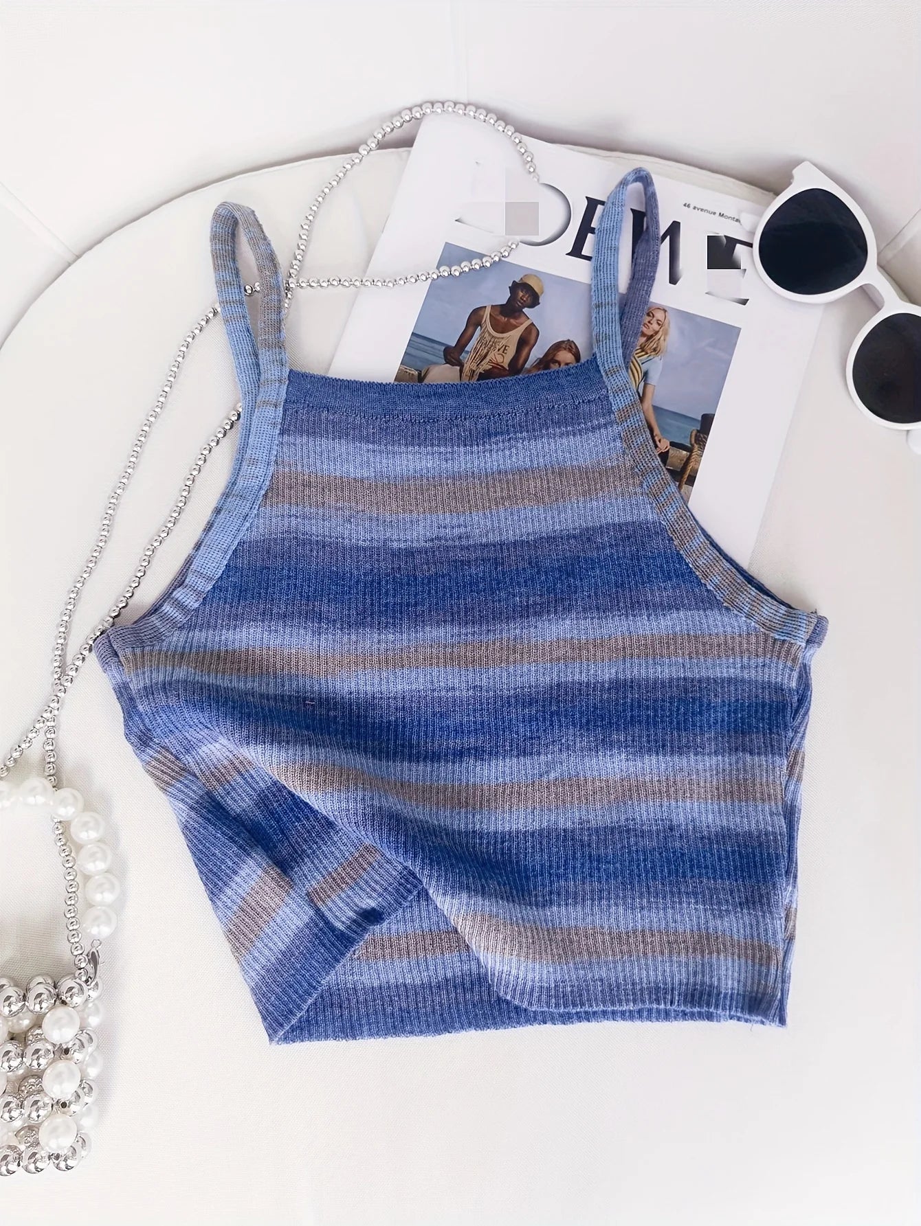 Knit Camis - 2024 Comfortable and Stylish Striped Ribbed Knit Cami Top for Women Sleeveless Square Neck Casual Top Rainbow Crop Top