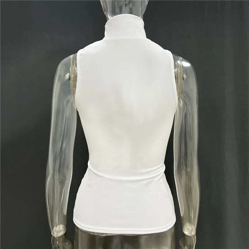 Halter Tops - Turtleneck Basic Knit Tank Tops Women Vest Pullovers Metal Ring Camisole Sleeveless Skinny Knitted Tops Y2K Cropped Top