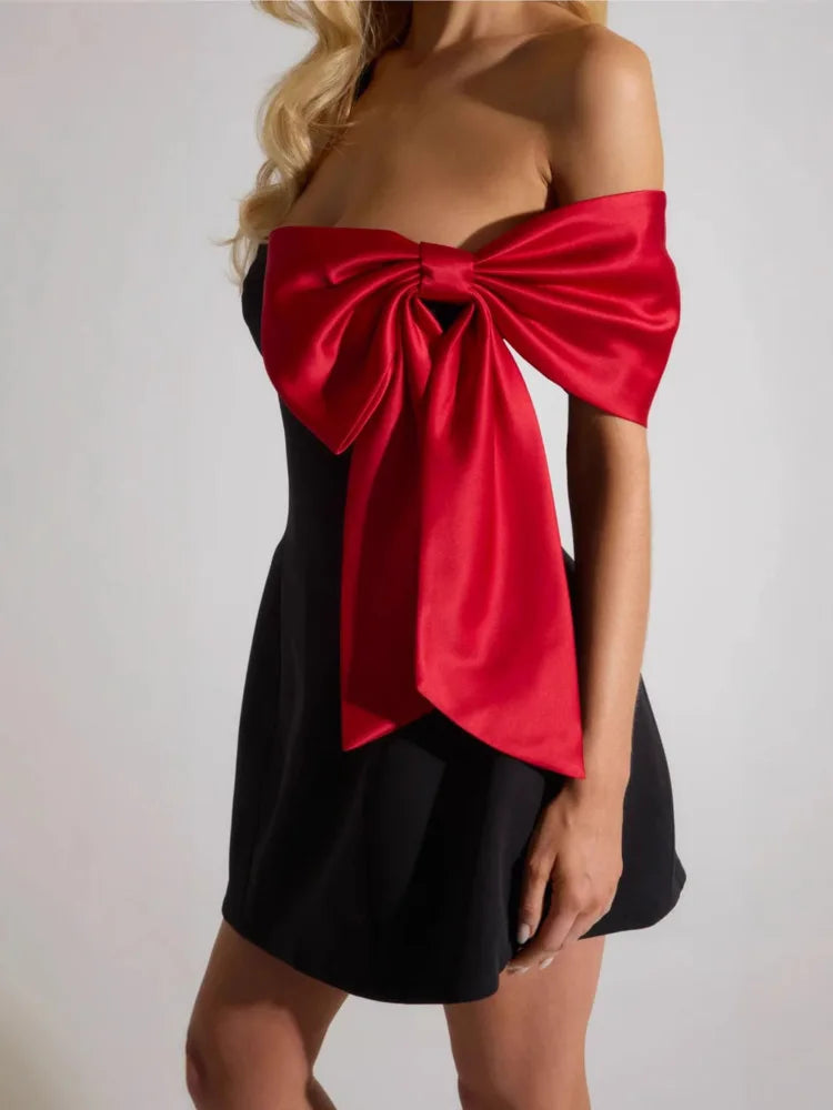 Party Dresses - Off-shoulder Bow Sleeve Sexy Mini Dress For Women Robe Fashion Strapless Backless Evening Club Party Dress Elegant